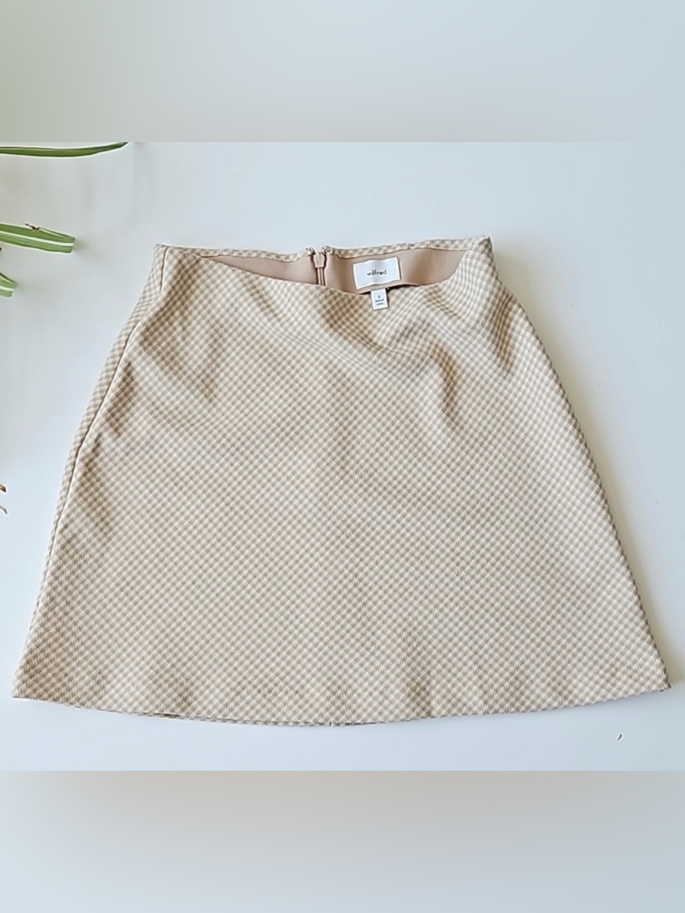 Wilfred Cream and Beige Plaid Mini Skirt
